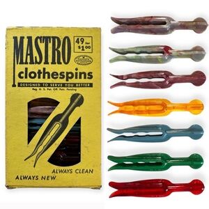 49 Vintage Mastro Clothespins Colorful Plastic